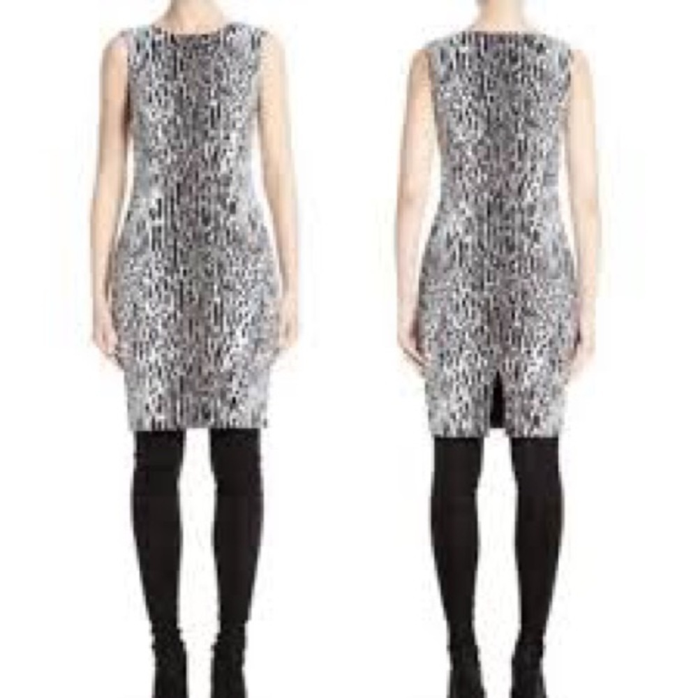 ST. JOHN Collection SAFARI MULTI LeopardPrint Jacquard Sheath Dress Size 12 NWOT